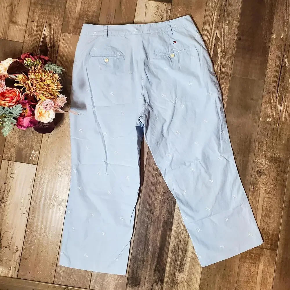 Tommy Hilfiger Women's Blue Embroidered Cropped Golf Pants Size 10 - Picture 11 of 12